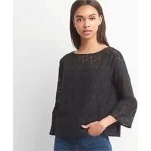 GAP Black Lace Blouse Top Bell Sleeve Sheer‎ Elegant Party XL